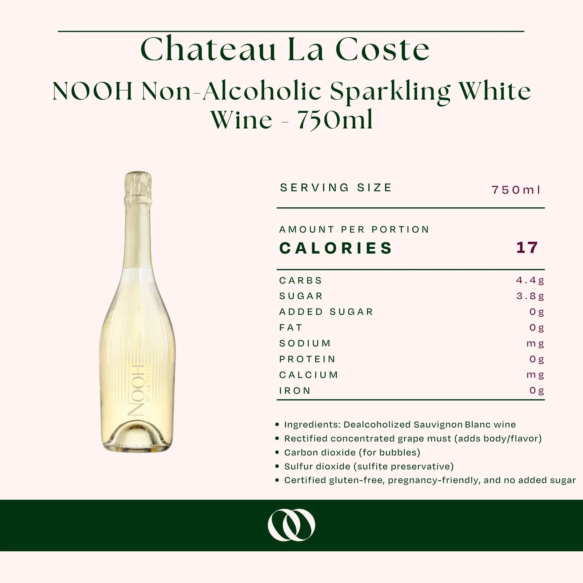 Chateau La Coste - NOOH Non-Alcoholic Sparkling White Wine - 750ml - Image 3