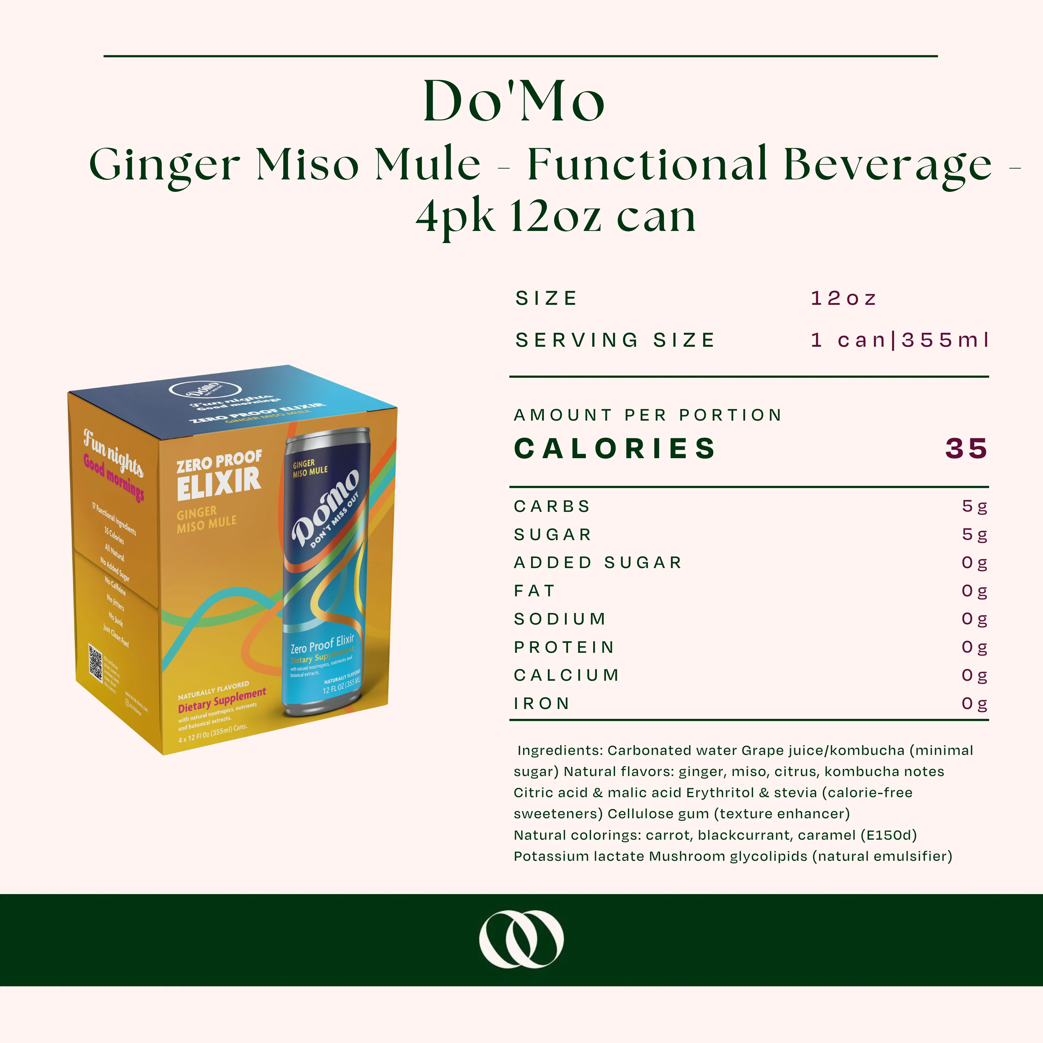 Do'Mo - Ginger Miso Mule - Functional Beverage - 4pk 12oz can - Image 3